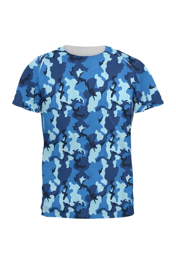 Navy Blue Camo All Over Mens T Shirt Multi LG