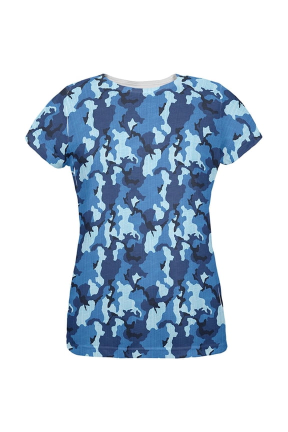 Navy Blue Camo All Over Womens T Shirt Multi MD