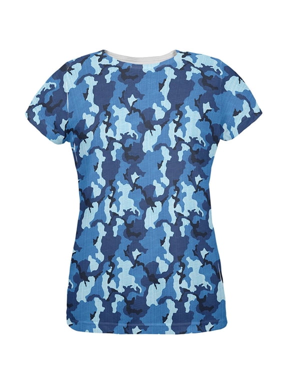 Navy Blue Camo All Over Womens T Shirt Multi X-LG
