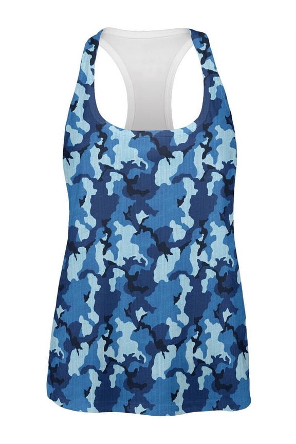 Navy Blue Camo All Over Womens Work Out Tank Top Multi SM