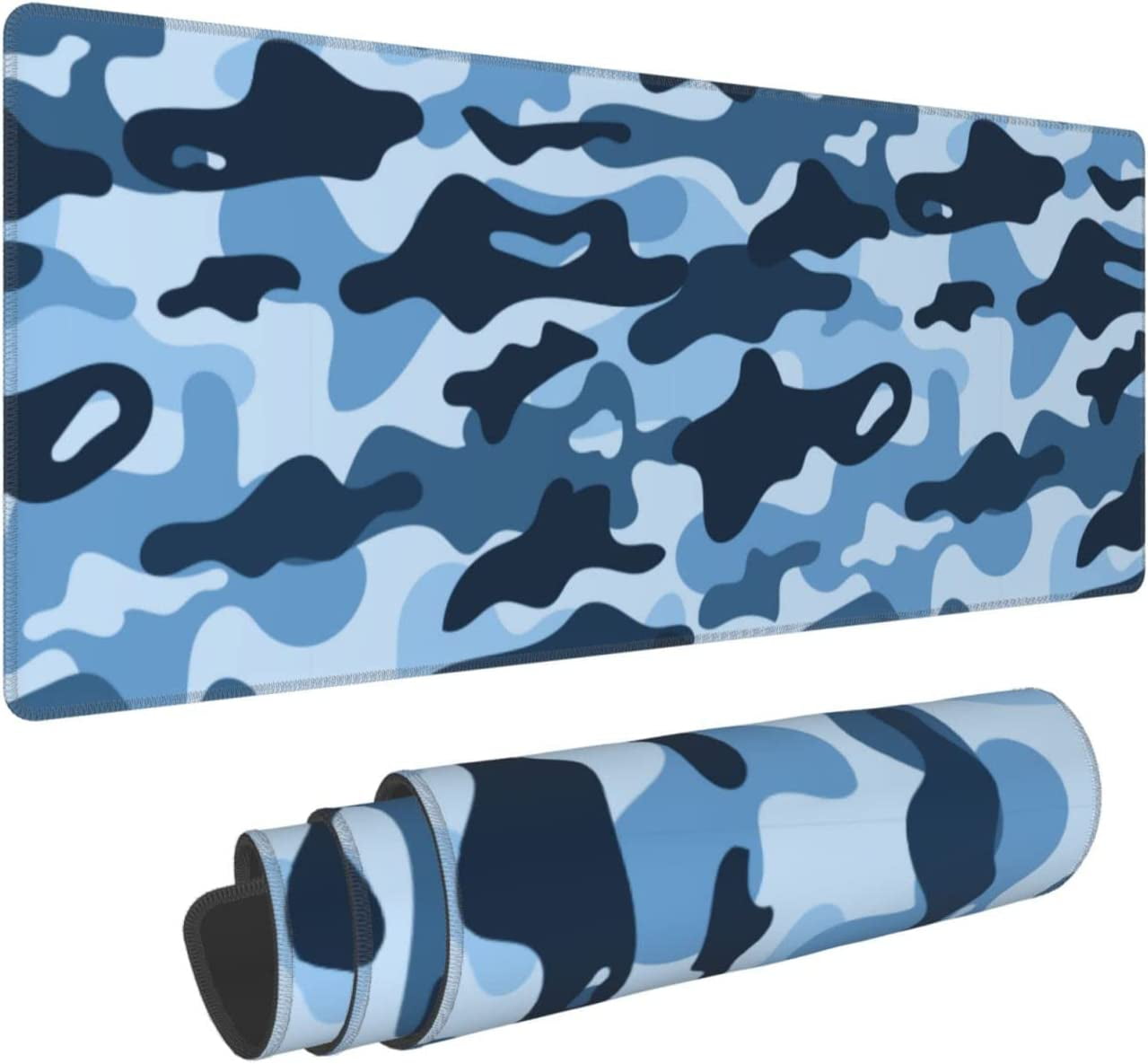 Navy Blue Camo Gaming Mouse Pad XL, Extended Stitched Edges Mousepad, Large Mouse Mat Desk Pad, Long Non-Slip Rubber Base Mice Pad（31.5x12 Inch）