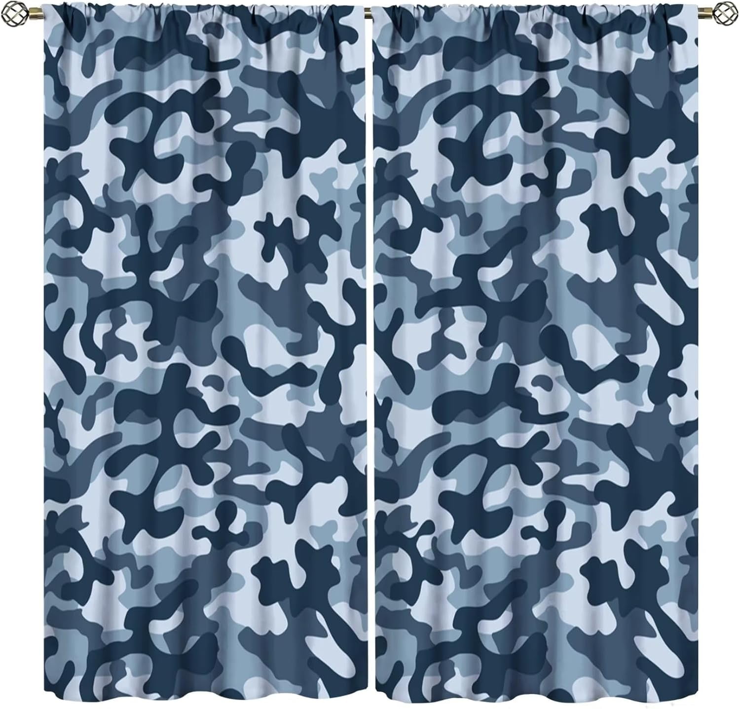 Navy Blue Camouflage Curtains Army Blue Hunting Texture Blackout Rod ...
