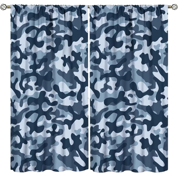 Navy Blue Camouflage Curtains Army Blue Hunting Texture Blackout Rod Pocket Curtains for Bedroom Living Room Kitchen Decor Thermal Insulated Window Drapes 2 Panel Set 84x84in