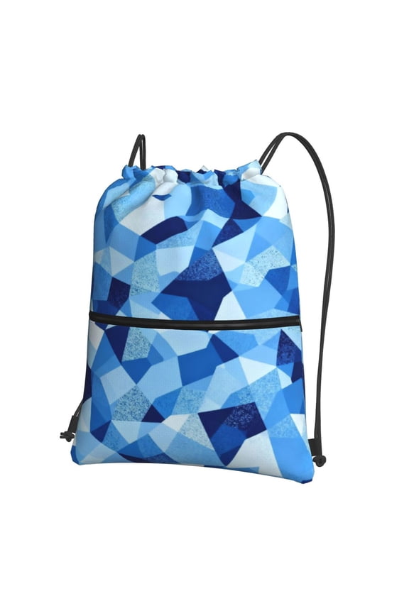Navy Blue Camouflage Drawstring Backpack Water Resistant String Bag Sports Sackpack Gym Sack For Men Women