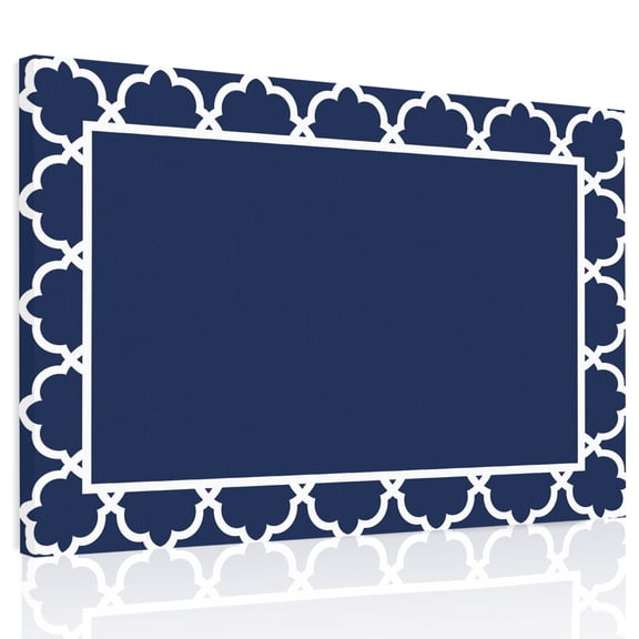 Navy Blue Canvas Print Wall Art, Geometric Blue Morocco Printed Border Modern Rustic Wall Decor Modern Artwork Paintings Pictures for Living Room Framed and Stretched Ready to Hang 24" x 32"