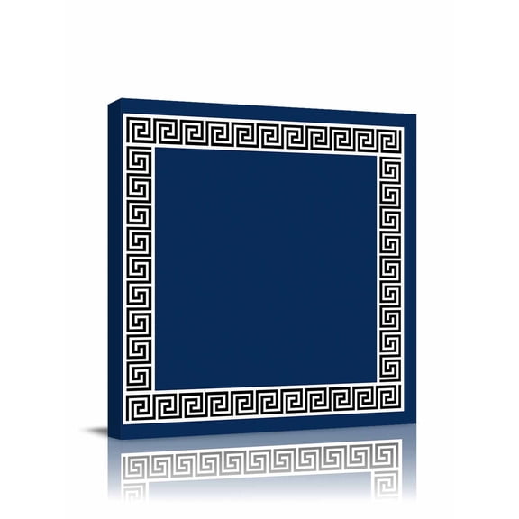 Navy Blue Canvas Wall Art, Greek Chinese Style Border Geometric Framed Wall Decor Modern Artwork Prints Painting for Living Room, Bedroom, Kitchen & Cafe Decor 20x20 Inch