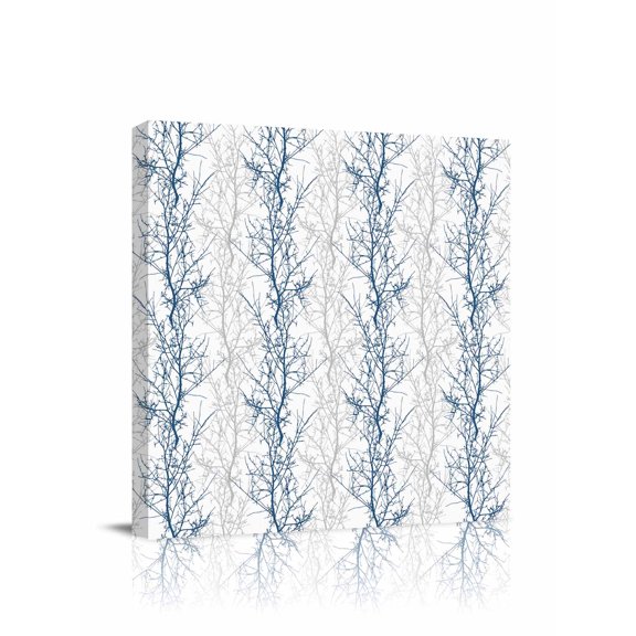 Navy Blue Canvas Wall Art, Grey Tree Branch Framed Wall Decor Modern Artwork Prints Painting for Living Room, Bedroom, Kitchen & Cafe Decor 8x8 Inch