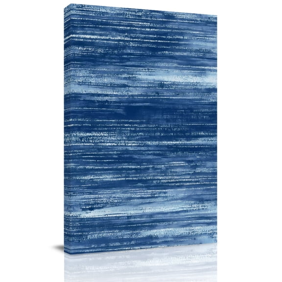 Navy Blue Canvas Wall Art for Living Room, Modern Abstract Gradient Blue Lines Texture Wall Decor Framed Artwork Pictures Ready to Hang for Bedroom Office Home Decor