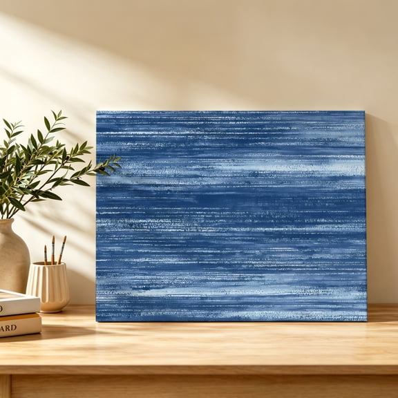 Navy Blue Canvas Wall Art, Modern Abstract Gradient Blue Lines Texture Wall Art Prints Artwork Framed Canvas Ready to Hang Art Pictures for Bathroom Bedroom Entry Desk Corner 10" x 8"