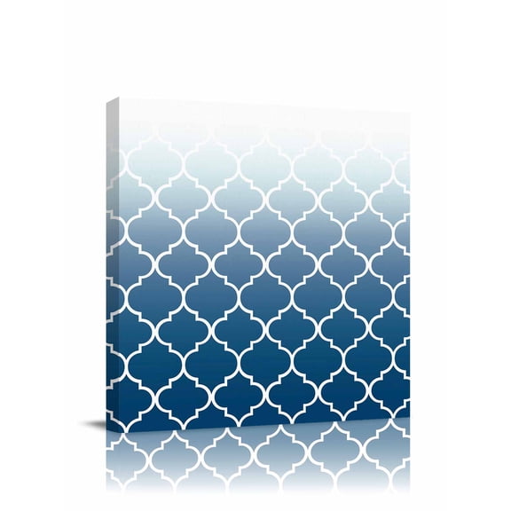 Navy Blue Canvas Wall Art, Moroccan Trellis Abstract Gradient Geometric Framed Wall Decor Modern Artwork Prints Painting for Living Room, Bedroom, Kitchen & Cafe Decor 20x20 Inch