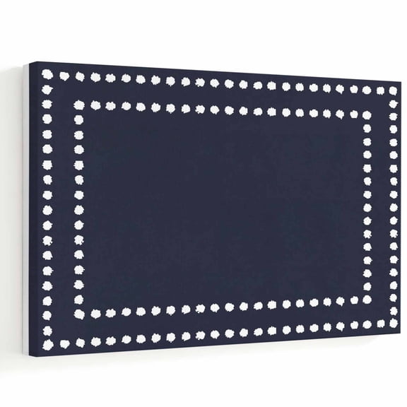 Navy Blue Canvas Wall Art, Navy Solid Minimalist Square Frames White Dotted Borders Wall Art Prints Artwork Framed Canvas Ready to Hang Art Pictures for Bathroom Bedroom Entry Desk Corner 10" x 8"