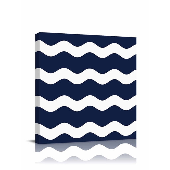 Navy Blue Canvas Wall Art, Wavy Stripes Framed Wall Decor Modern Artwork Prints Painting for Living Room, Bedroom, Kitchen & Cafe Decor 20x20 Inch