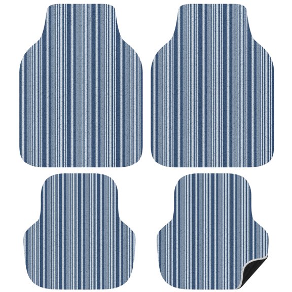 Navy Blue Car Floor Mats 4 Pieces, Front & Rear Auto Carpet Mats Full Set with Rubber Backing, Farmhouse Striped Modern Artwork Universal All Weather Car Floor Protectors for SUV Truck Van