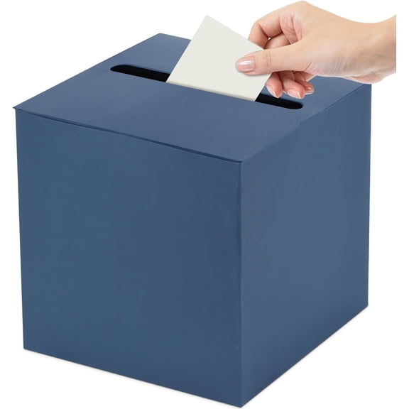 Navy Blue Card Box Card Box for Party Birthday Graduation Wedding Bride Shower Anniversaries Shower Blue Box for Cards Envelopes Gifts, 9.8x9.8x9.8 Inch