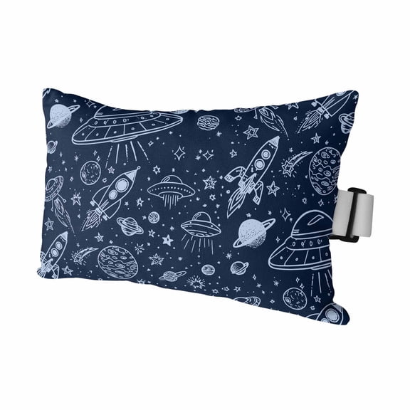 Navy Blue Cartoon Space Outdoor Pillows for Chaise Lounge Chair Waterproof Lumbar Pillows with Insert&Adjustable Strap Beach Headrest Pillow Star Spacecraft Rocket Meteorite Pool Pillow 11"x16"