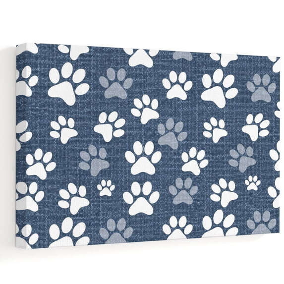 Navy Blue Cat Paw Canvas Wall Art, Modern Minimalist Pastoral Cute Dog ...