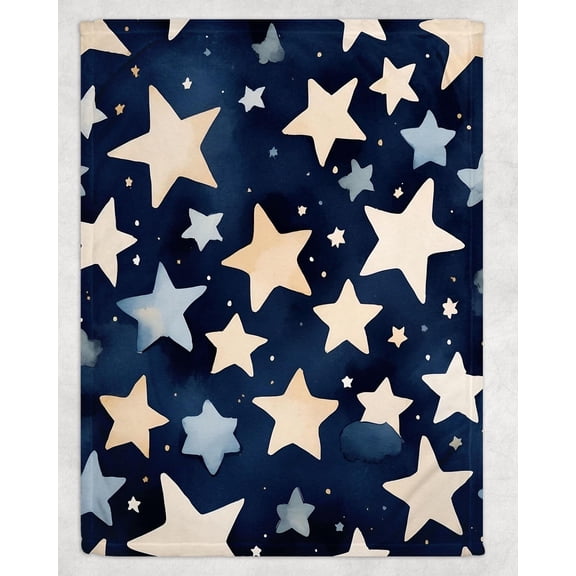 Navy Blue Celestial Stars Fleece Blanket, Polyester Fleece Fabric, 280 GSM, for Couch or Bed