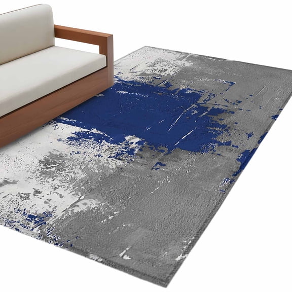 Navy Blue Cement Gray Area Rug 4x6 Washable Rug Non Slip Modern Abstract Art Blue Large Area Rug Indoor Floor Carpet for Entryway Bedroom Kitchen Living Room Home Office Dining Room Nursery