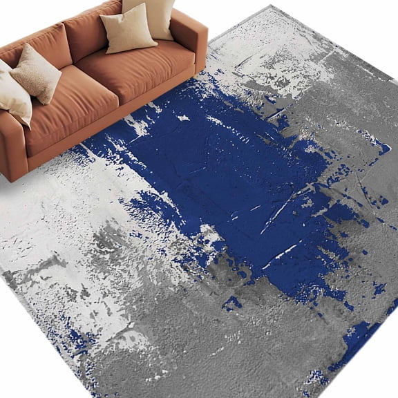 Navy Blue Cement Gray Area Rug 5x7 Washable Rug Non Slip Modern Abstract Art Blue Large Area Rug Soft Stainresistant Indoor Floor Carpet for Living Room Bedroom Home Office Dining Room Nursery