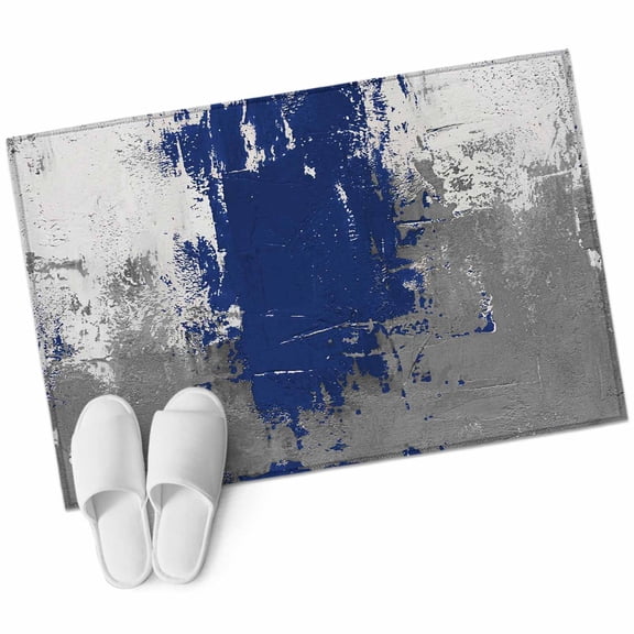 Navy Blue Cement Gray Bathroom Rug Washable 2x3 Entryway Rug Non Slip Modern Abstract Art Blue Front Door Mat Low Pile Indoor Doormat Throw Floor Carpet for Kitchen Bedroom Entrance