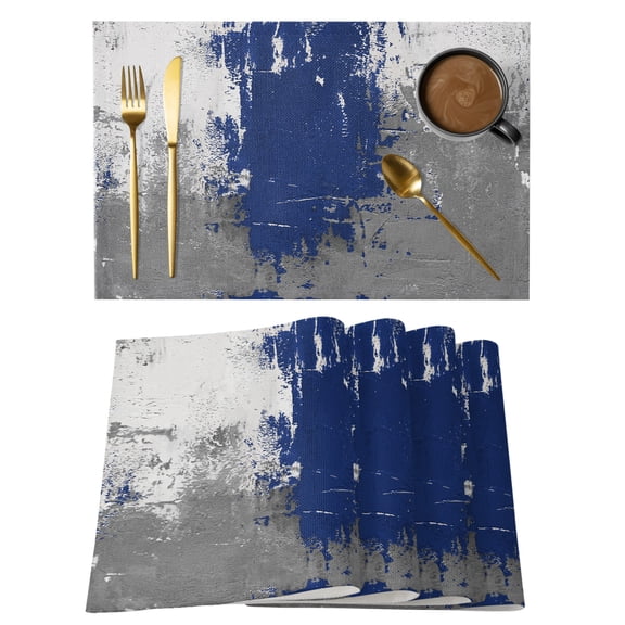 Navy Blue Cement Gray Placemats Set of 4 Modern Abstract Art Blue Place Mats Indoor Wipeable Table Mats Washable Cloth Dining Table Placemats for Kitchen Holiday Party Home Decor 13x19 Inch