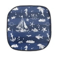 thumbnail image 1 of Navy Blue Chair Seating Cushion, Sailboat Vertical Stripe Pattern Anchor Fishes Gulls Paint Effect Nautical Theme, Soft Seat Pads for Office with Anti-slip Backing, 16"x16", Blue White, by Ambesonne, 1 of 5