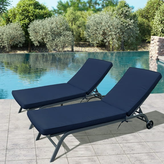 Navy Blue Chaise Lounge Cushion Replacement Set - Premium Polyester Outdoor Patio Furniture Seat Cushions with Straps, 74.4" L x 22" W, Fade & UV Resistant for Garden & Poolside Lounging