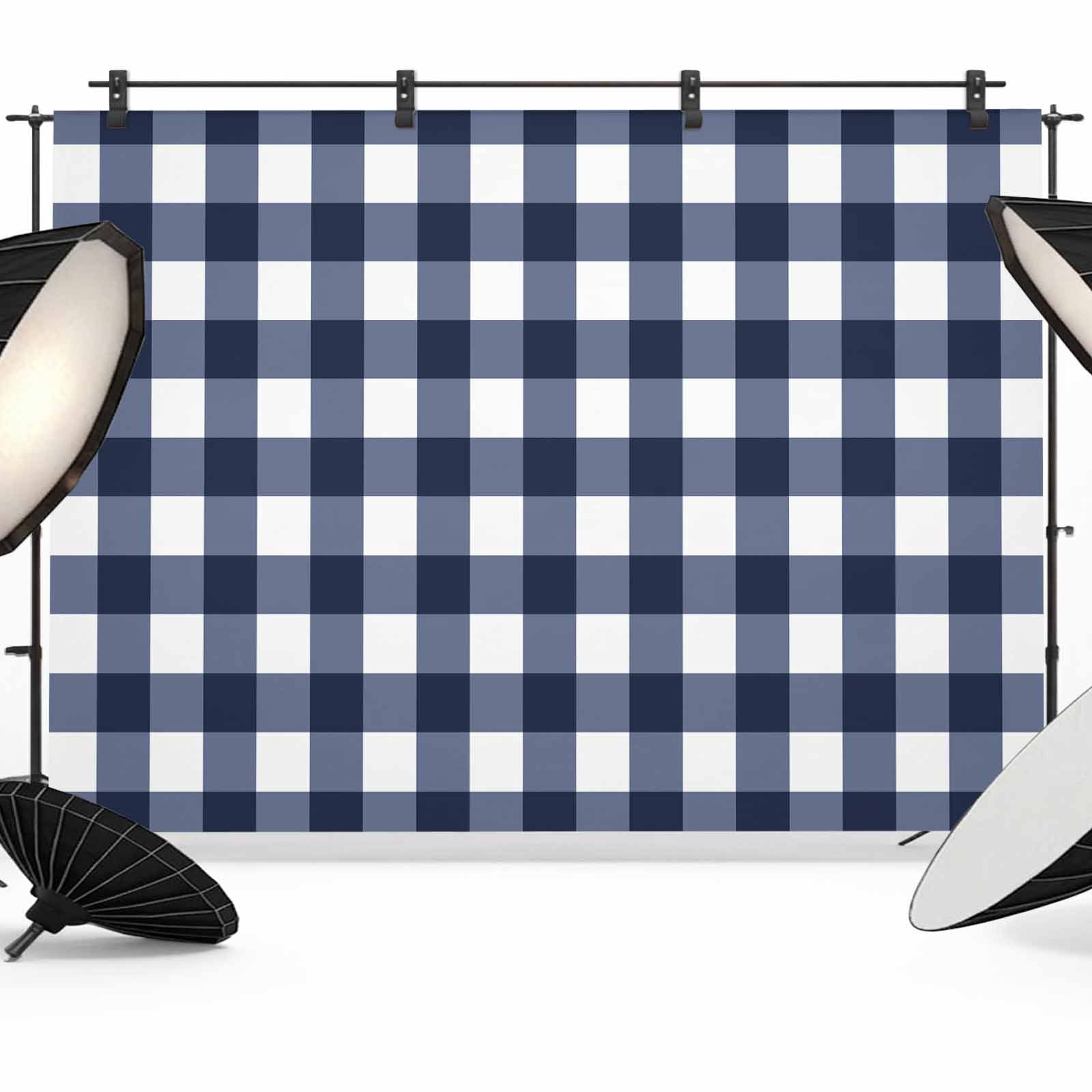 Navy Blue Check Backdrop for Photography, Fabric Photo Background ...