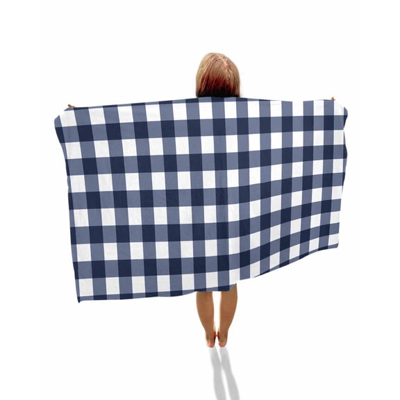 Navy Blue Check Beach Towels Oversized Super Absorbent, Farmhouse Buffalo Plaid Blue Lightweight Bath Towel Quick Dry Sets For Bathroom/Pool/Rv Camping/Beach Play/Gym Room/Picnic 30"x60"