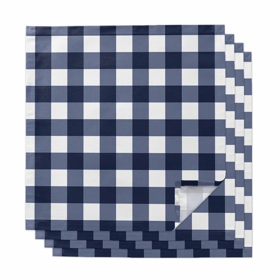 Navy Blue Check Cloth Napkins, Farmhouse Buffalo Plaid Blue Washable and Reusable Dinner Napkins Set of 4, Table Napkin for Kitchen Party Birthday Wedding Hotel Housewarming 20"x20"