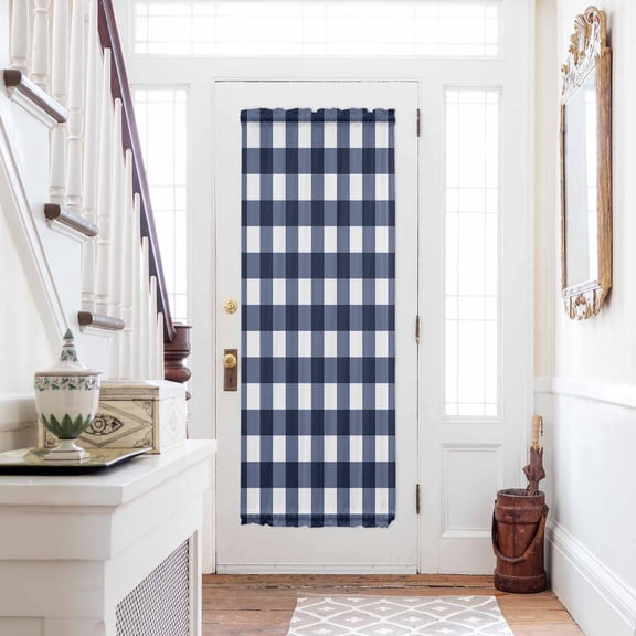 Navy Blue Check Door Curtains for Door Window, French Sidelight Front Back Door Curtains With Tieback, Farmhouse Buffalo Plaid Blue Kitchen Rod Pocket Drapes Panel, 25"x72"