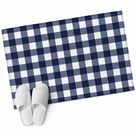 Navy Blue Check Entryway Rug 2x3 Area Rug Washable Indoor Doormat Small Bathroom Rugs Non-Slip Low Pile Accent Throw Rugs Farmhouse Buffalo Plaid Blue Floor Carpet for Kitchen Bedroom Entrance