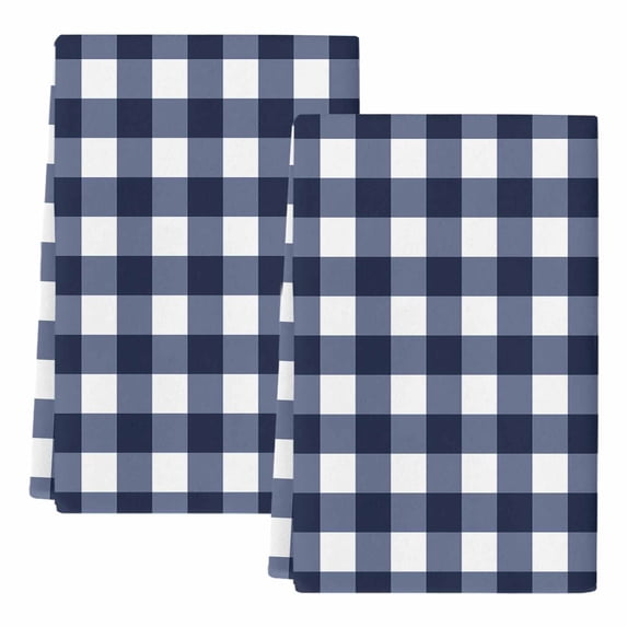 Navy Blue Check Kitchen Towels Set of 2, Farmhouse Buffalo Plaid Blue Soft Microfiber Dish Towels, Absorbent Quick-Dry Washable Dishcloths for Kitchen Cleaning, Drying Dishes, 18x28 Inches