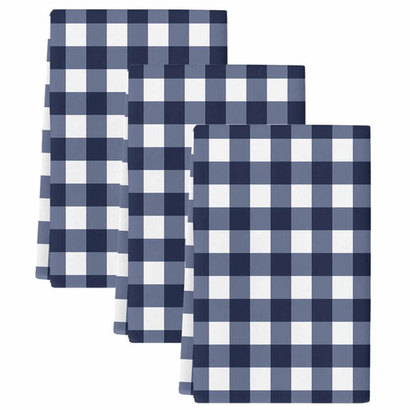 Navy Blue Check Kitchen Towels Set of 3, Farmhouse Buffalo Plaid Blue Soft Microfiber Dish Towels, Absorbent Quick-Dry Washable Dishcloths for Kitchen Cleaning, Drying Dishes, 18x28 Inches