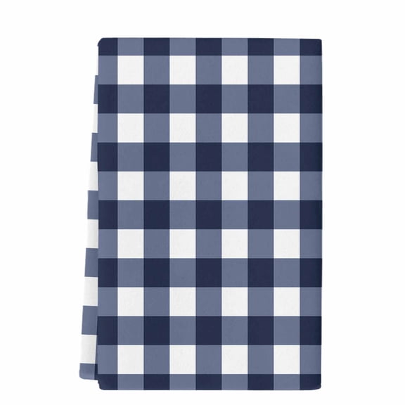 Navy Blue Check Microfiber Kitchen Towel, Farmhouse Buffalo Plaid Blue Soft Absorbent Dish Towels, Quick Drying Washable Dishcloths for Kitchen Cleaning, Drying Dishes, 18x28 Inches
