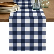 Navy Blue Check Table Runner, Farmhouse Buffalo Plaid Blue Washable Cotton Linen Table Runners 36 Inches Long, Dresser Scarf Runner for Nightstand/End Tables/Round Tables 13''x36''