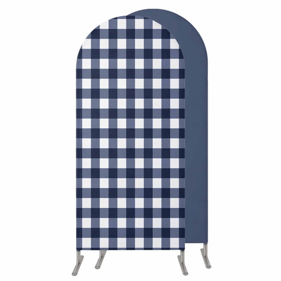 Navy Blue Check Wedding Arch Cover, Stretchy Spandex Arch Backdrop Stand Covers 6 FT, Farmhouse Buffalo Plaid Blue Round Top Arched Backdrop Cover for Birthday Party Ceremony Baby Shower Event
