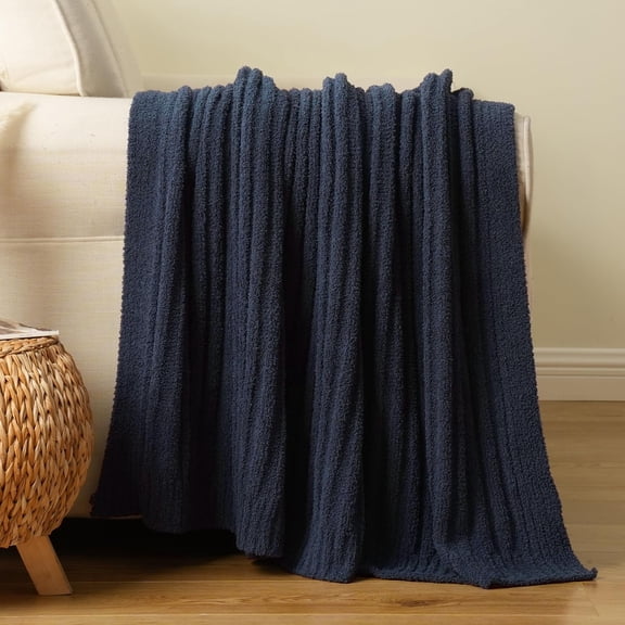 Navy Blue Chenille Throw Blanket 50"x60"