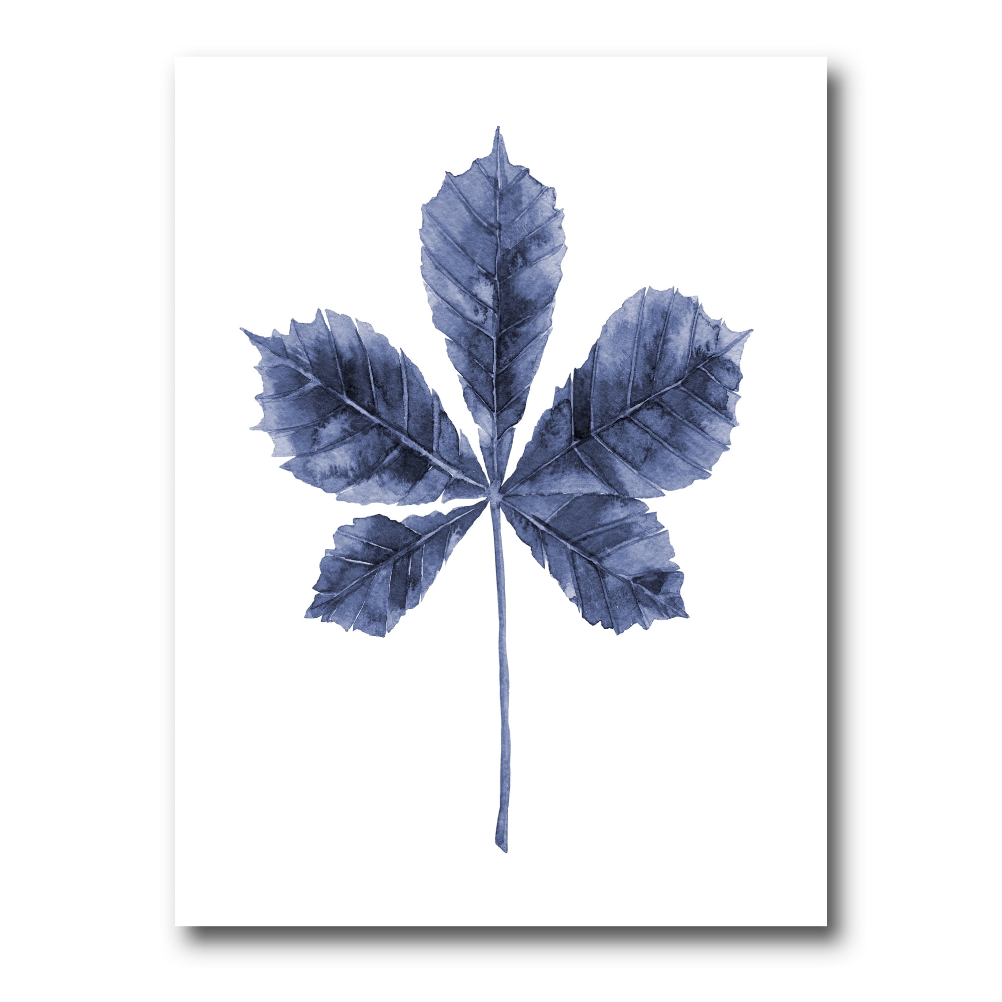 Navy Blue Chestnut Leaf On White 12 in x 8 in Painting Canvas Art Print, by Designart