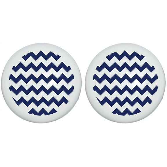 Navy Blue Chevron Print Drawer Knobs Ceramic Cabinet Pulls Chevrons Nursery Decor for Baby Boys (Set of Two)