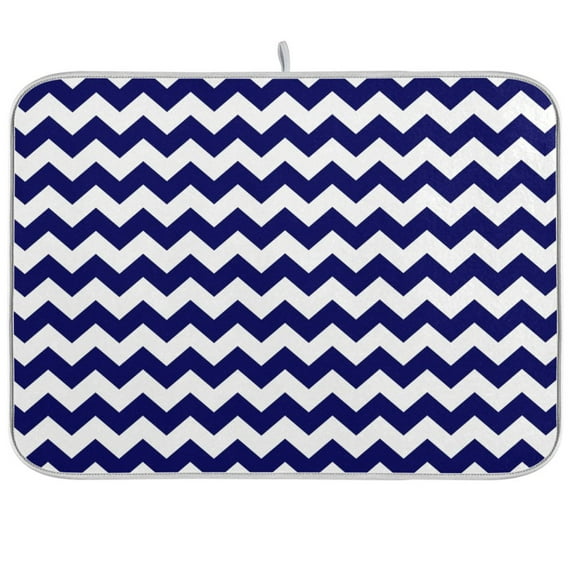 Navy Blue Chevron Zigzag Striped Dish Drying Mat Microfiber Kitchen Mats Large Counter Absorbent Dish Pad Drainer Rack 16"x18"