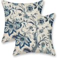 thumbnail image 1 of Navy Blue Chinoiserie Pillow Covers 18x18 Inch 2 Pcs Spring Floral Decor Throw Pillows Boho Vintage Flower Summer Seasonal Outdoor Decoration Pillowcase Linen Cushion Cover for Couch Sofa Bed, 1 of 6