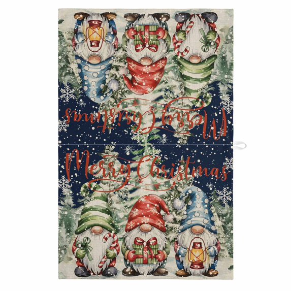 Navy Blue Christmas 1 Pack Kitchen Towel, Water Absorbent Dish Towel, Winter Gnomes Snowflake Xmas Tree Decorative Hand Towels - Quick Drying Cloth for Cooking Baking, 18x28 Inch