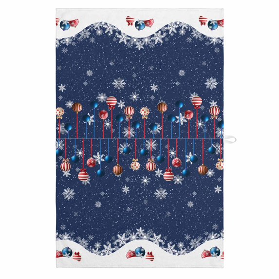 Navy Blue Christmas 1 Pack Kitchen Towel, Water Absorbent Dish Towel, Xmas Balls White Snowflake Decorative Hand Towels - Quick Drying Cloth for Cooking Baking, 18x28 Inch