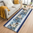thumbnail image 1 of Navy Blue Christmas 2'x6' Runner Rugs for Hallway Kitchen Bedside Non Slip Washable, Poinsettia Xmas Ball Berry Winter Entryway Rug Runners with Rubber Backing, Long Carpet Runner for Laundry Room, 1 of 8