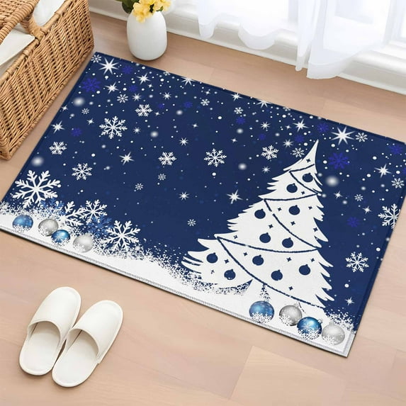 Navy Blue Christmas Bathroom Rug Washable 2x3 Entryway Rug Non Slip ...