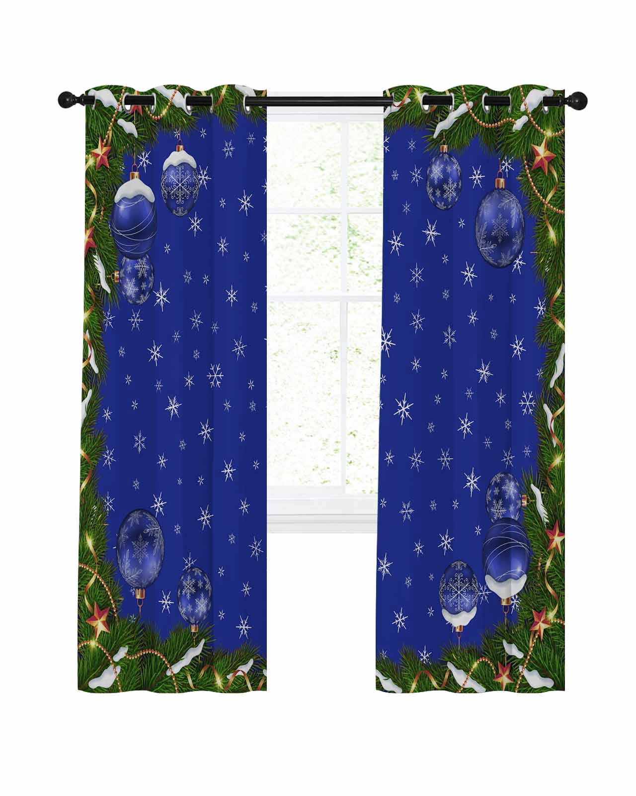 Navy Blue Christmas Blackout Curtains 54 Inches Length, Xmas Balls ...
