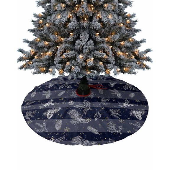Navy Blue Christmas Christmas Tree Skirt 48 Inches Large Christmas Skirt Tree, Xmas Berry Winter Snowflake Tree Skirt Christmas Decorations for Fireplace Party Holidays Indoor Outdoor