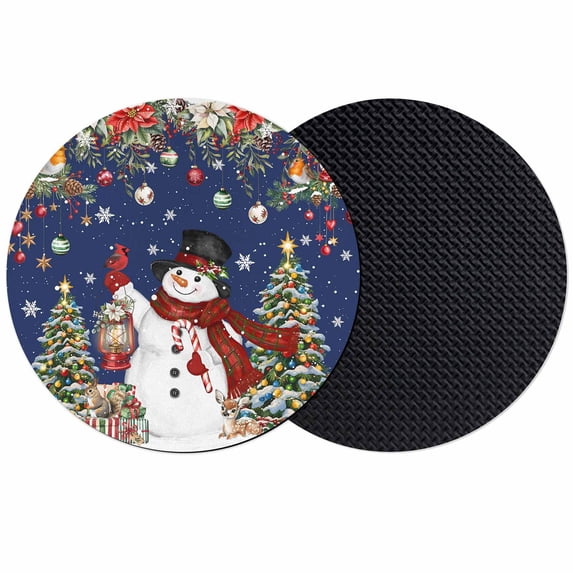 Navy Blue Christmas Coasters Set of 2, Absorbent Coasters for Drinks, Snowman Xmas Tree Ball Snowflake Winter Coaster for Desk Coffee Table Protection, Home Decor House Warming Gifts 4"