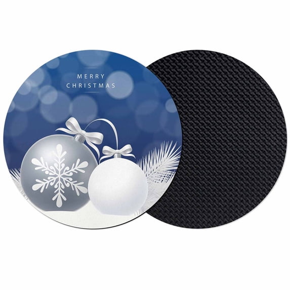 Navy Blue Christmas Coasters Set of 2, Absorbent Coasters for Drinks, Xmas Balls Pine Needles Snowflakes Coaster for Desk Coffee Table Protection, Home Decor House Warming Gifts 4"
